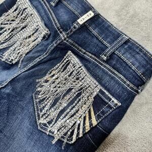 Ariat Jeans Womens 28L Blue High Rise Flare Tassel Boot Real Western Bling Rare